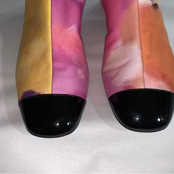 CHANEL size 38.5 abstract floral watercolor RIDING BOOTS spring 2015 collection - Picture 6 of 12